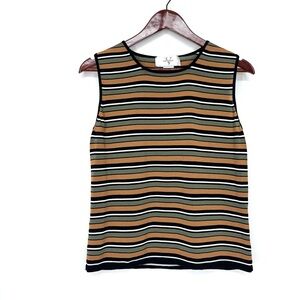 Vintage Versailles Fall Striped Stretchy Tank Top Sleeveless Blouse Rayon Nylon